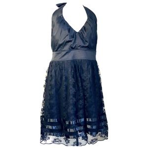 NWT VINTAGE TORRID BLACK LACE PLEATED HALTER DRESS SIZE 26